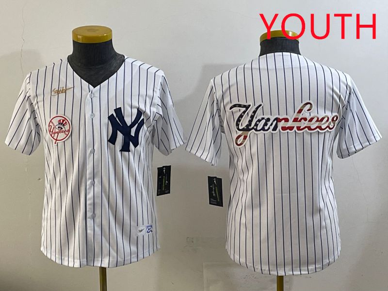 Youth 2025 New York Yankees Blank White Stripe Throwback Nike MLB Jersey style 32->youth mlb jersey->Youth Jersey
